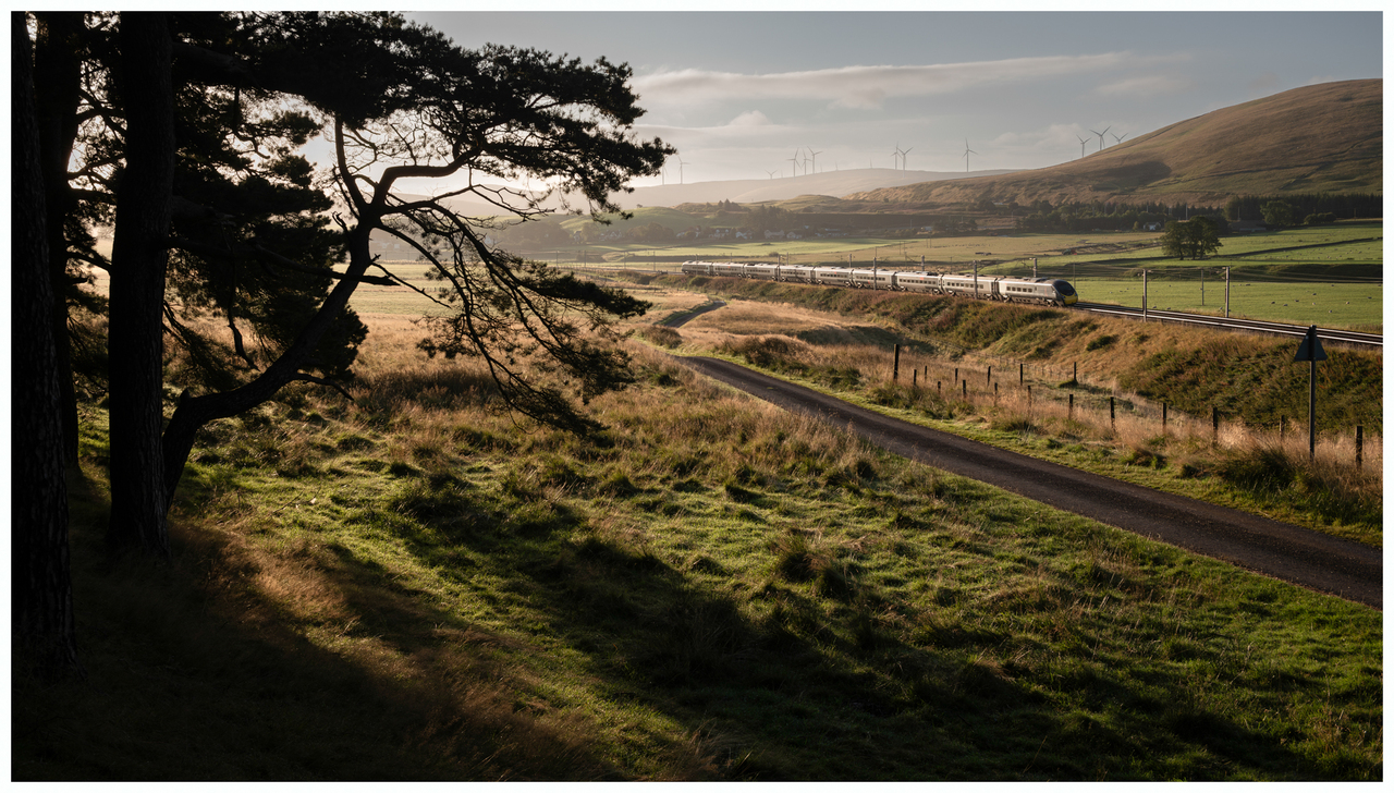 Breaking Light
A five-o-clock alarm had us up before sunrise. Compared to the deluge the previous day, the wettest I've ever been whilst out photographing, the conditions couldn't have been more different. Despite the sun having risen an hour before this image, it had only just crested the hills into the Clyde valley. Avanti Pendolino 390049 with 9M50 0652 Edinburgh to London Euston in glorious early morning sunrise with 9M50. the 06.52 Edinburgh to London Euston, Tuesday 3.9.24
