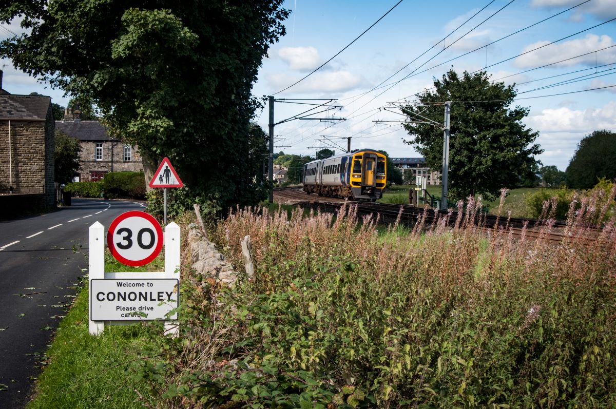 Welcome to Cononley
158849 rattles through Cononley with a Morecambe to Leeds service on 13th September 2024.
Keywords: Northern;Cononley;Class158;DMU